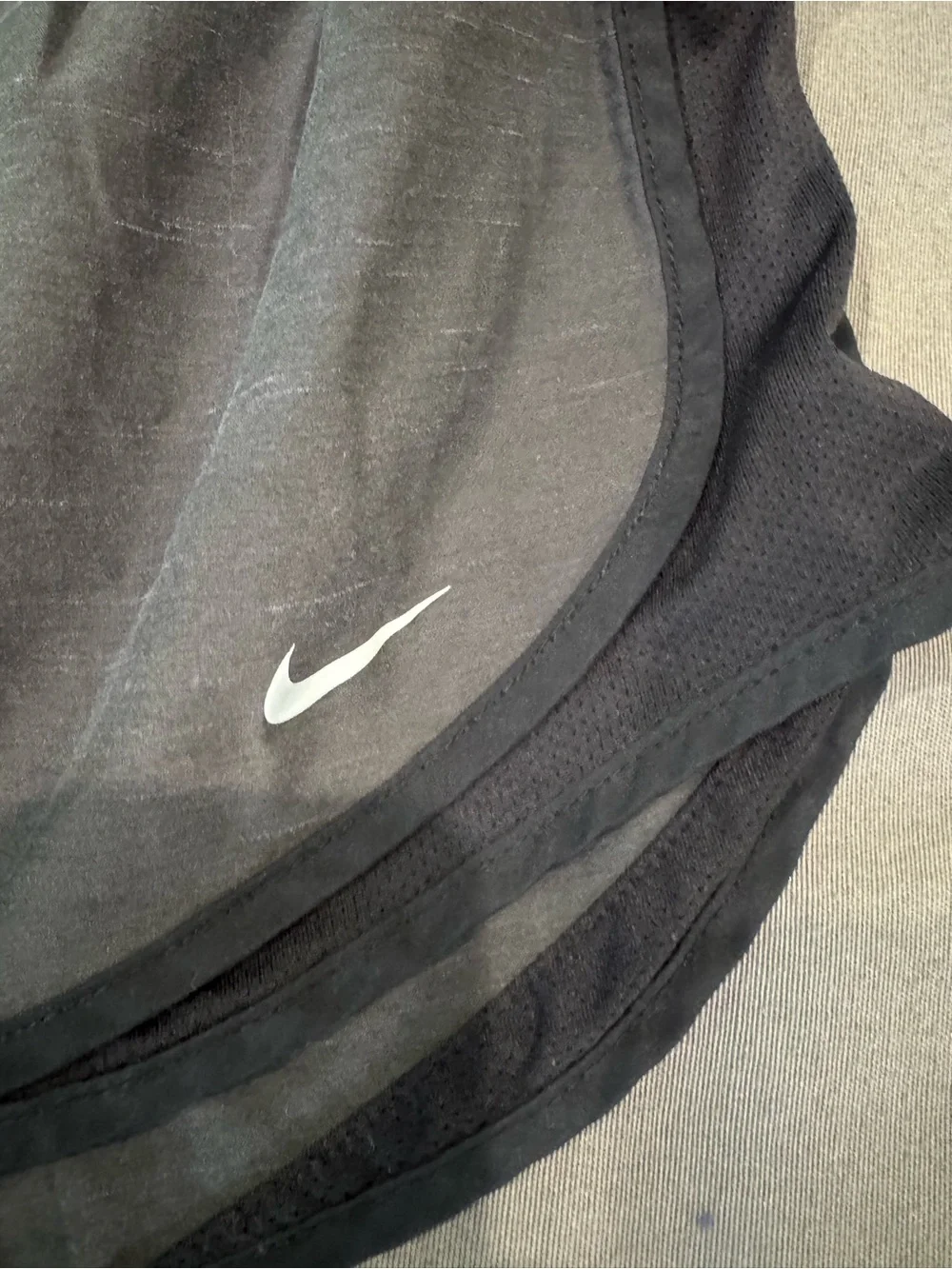 Nike Women's Gray and Black Athletic Running Shorts with Subtle Swoosh Active M